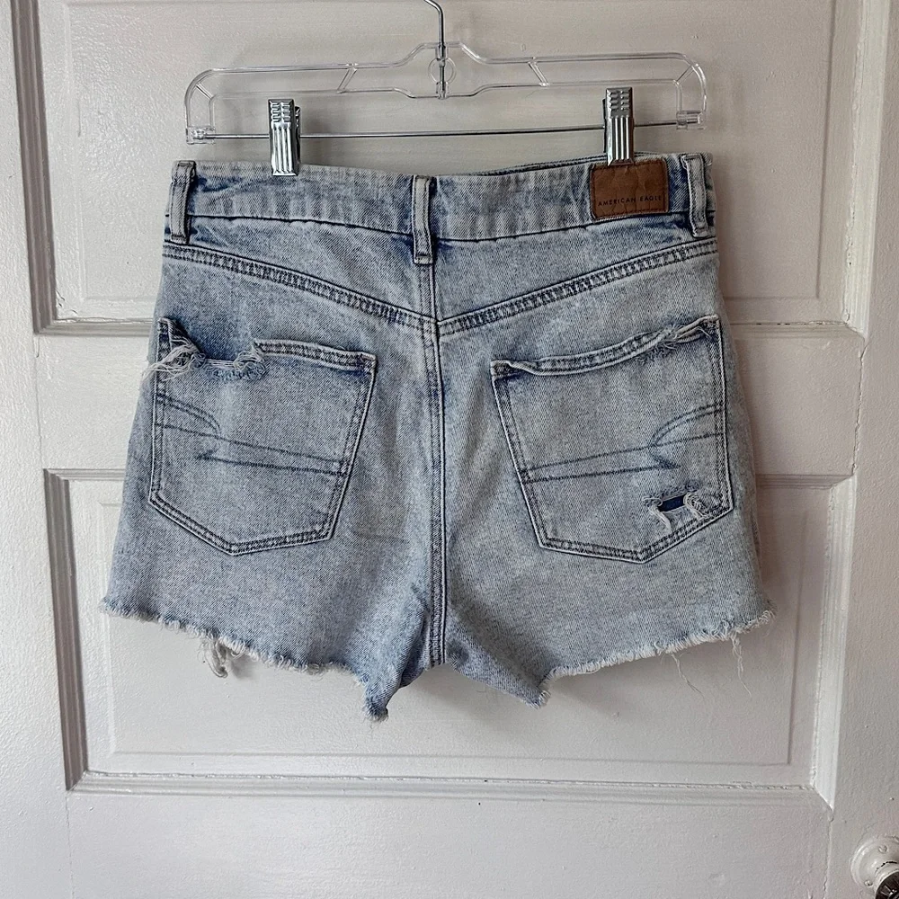American Eagle Strigid Distressed Denim Jean Shorts Cut Off High Rise Stretch 8 - Picture 14 of 15